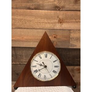 Modern Ethan Allen Triangle Mantle Clock Walnut